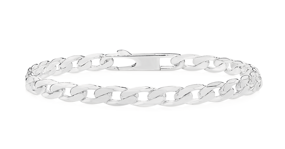 Silver 22.5cm Solid Bevelled Curb Bracelet Angus & Coote