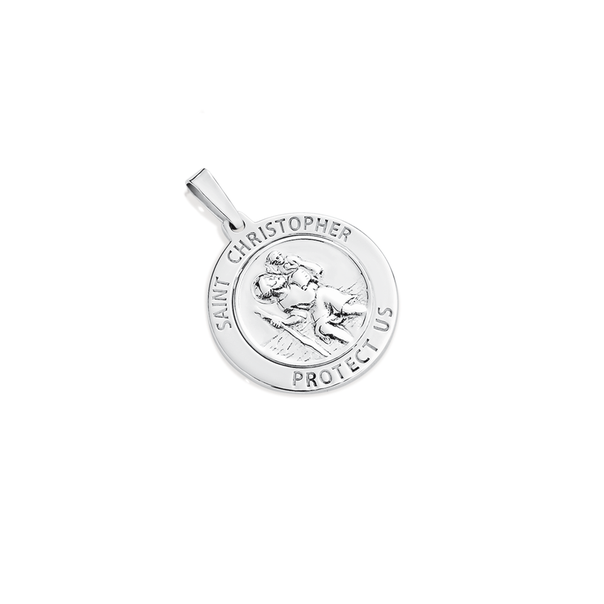 Silver 22mm Round St. Christopher Medal