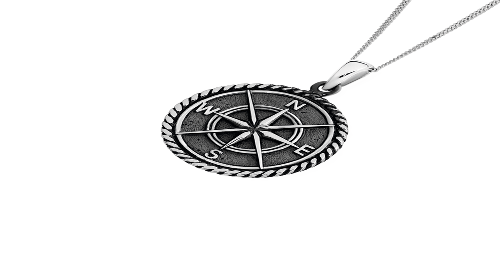 Silver 23mm Rope Edge Oxidised Compass Pendant Angus Coote