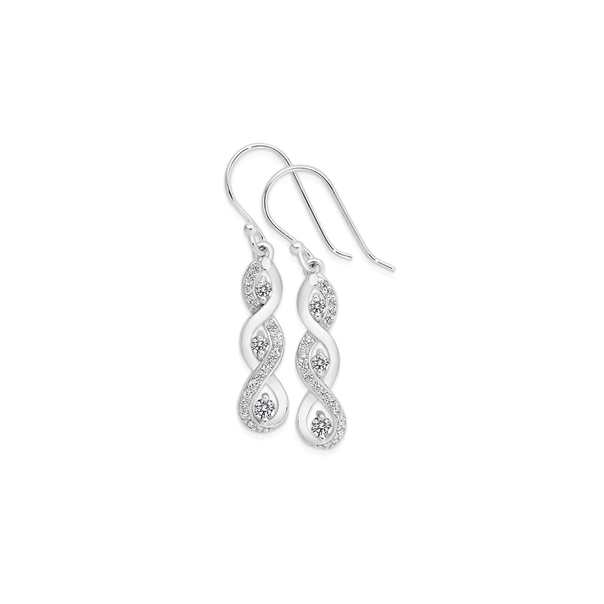 Silver 3 Cubic Zirconia Twist Loop Hook Earrings