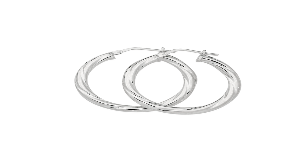 Silver 3x20mm Twist Tube Hoops Angus & Coote