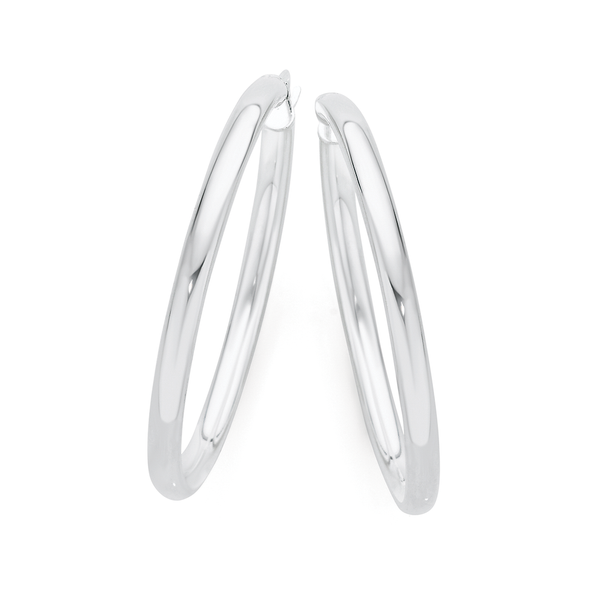 Silver 3x35mm Polished Tube Hoop Earrings
