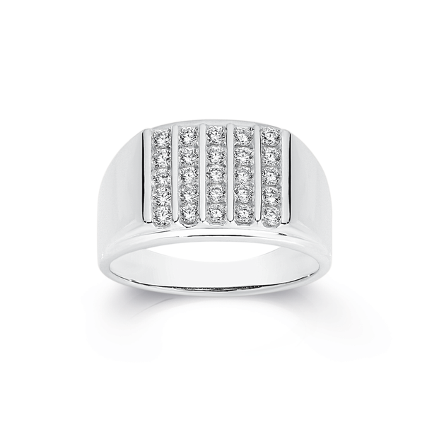Silver 5 Line CZ Large Gents Ring