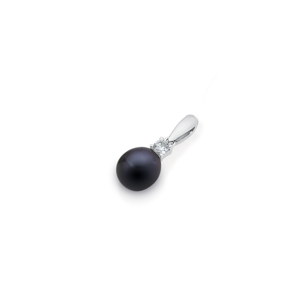Silver Black Cultured Freshwater Pearl On CZ Pendant
