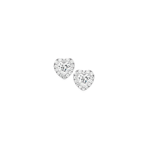 Silver Cubic Zirconia Small Heart Cluster Earrings