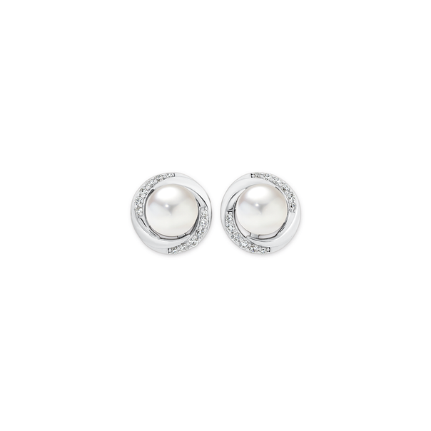 Silver Cult Freshwater Pearl & CZ Twist Stud Earrings