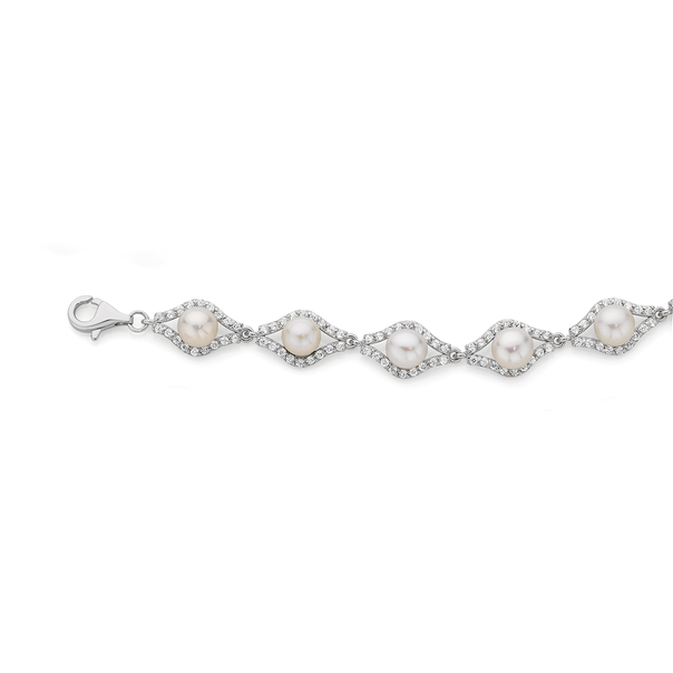 Silver Cultured Fresh Water Pearl & Cubic Zirconia Bracelet