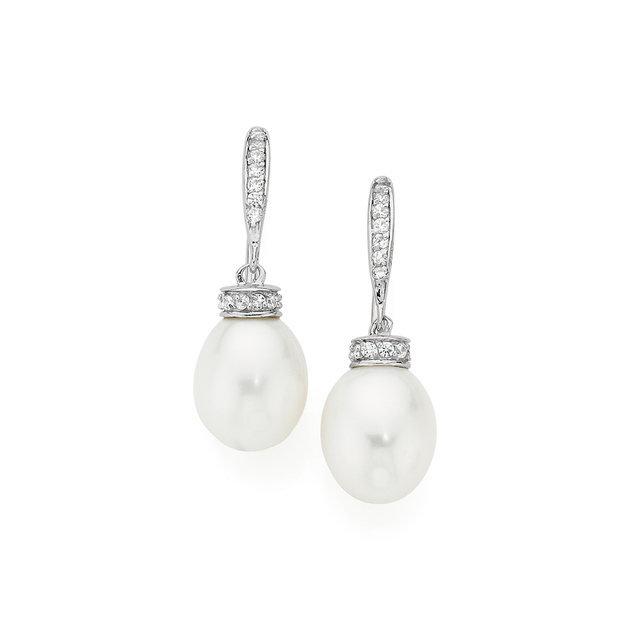 Silver Cultured Fresh Water Pearl Drop Earrings in White | Angus & Coote