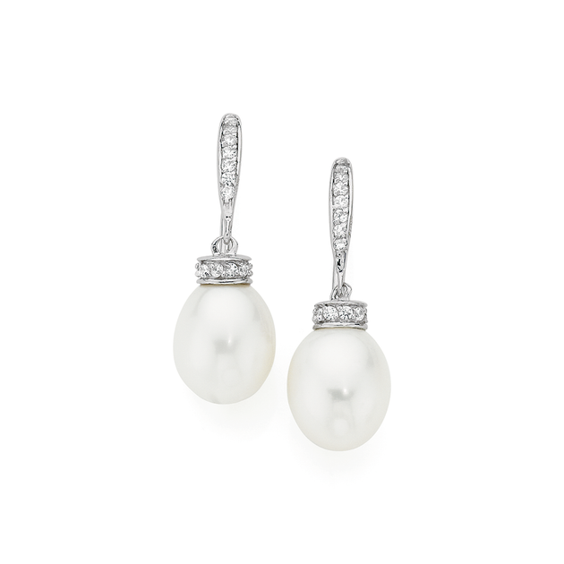 Gloucester White Freshwater Pearl Silver Drop Earrings