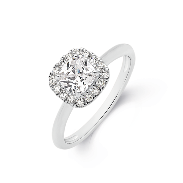 Silver Cushion CZ Cluster Ring