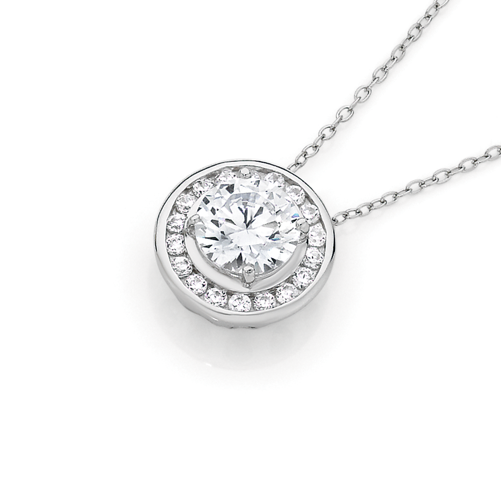 Silver CZ Bezel Cluster Pendant 