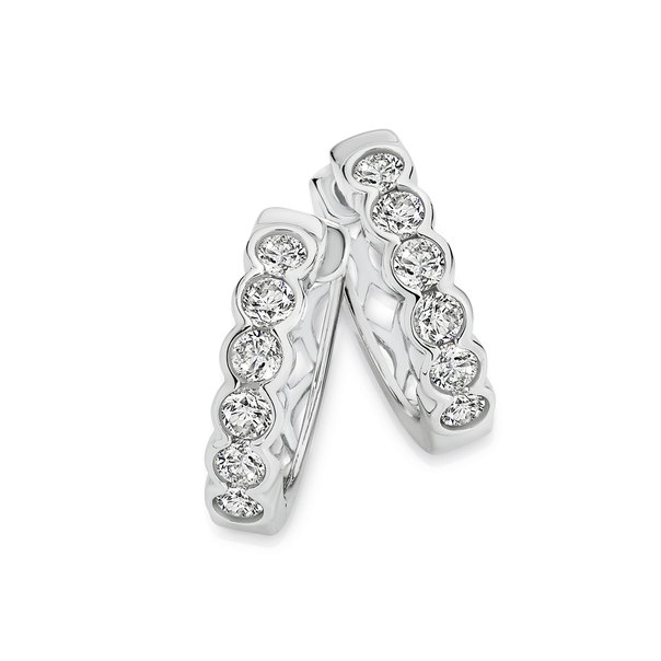 Silver CZ Bezel Hoop Earrings