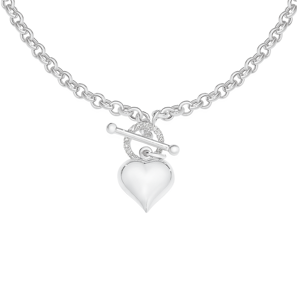 Silver CZ Circle Heart Fob Bracelet