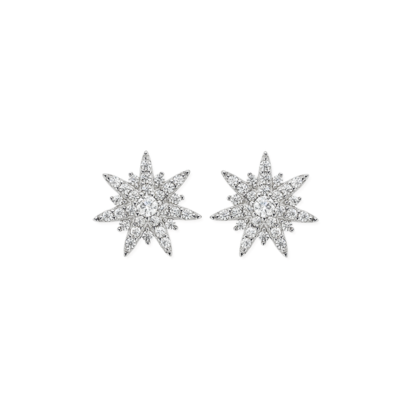Silver CZ Fancy Star Stud Earrings
