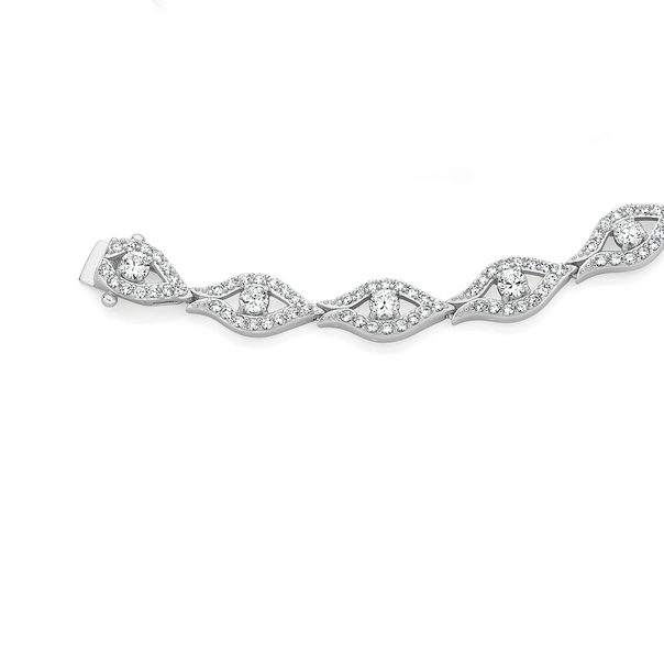 Silver CZ Marquise Link Bracelet