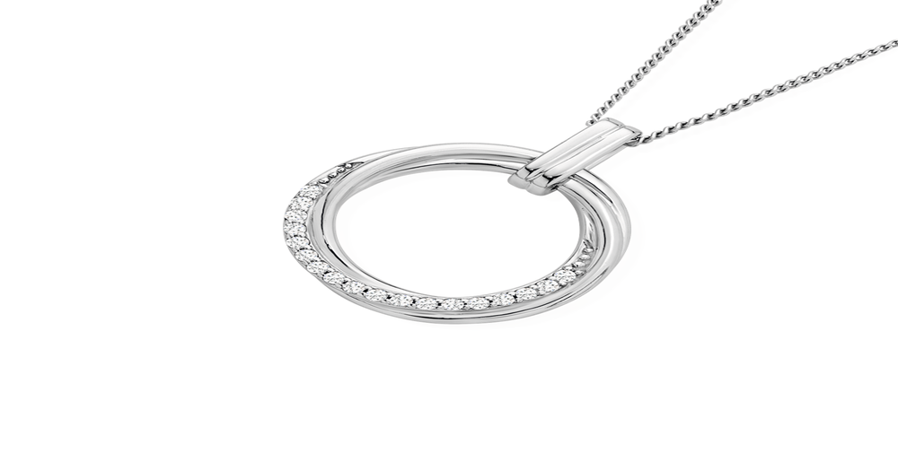 Silver Cz & Plain Entwined Circle Pendant in White Angus & Coote