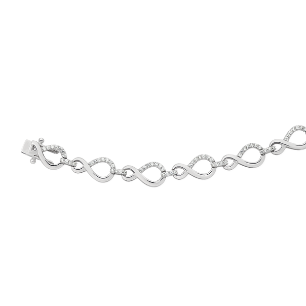 Silver CZ & Plain Infinity Link Bracelet