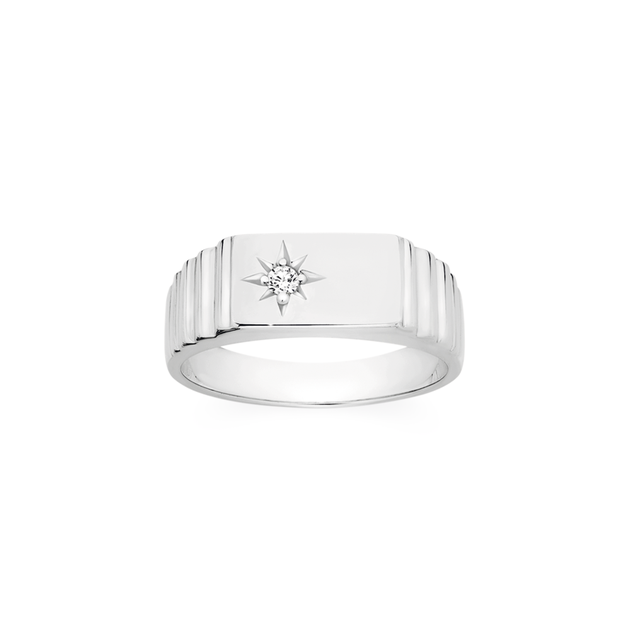 Silver Cz Rect With Side Ridges Ring | Angus & Coote