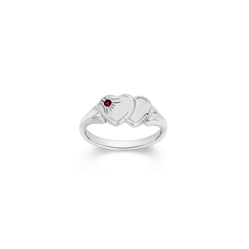 Gold Signet Silver Signet Ring With Ruby Silver Double Heart Ruby