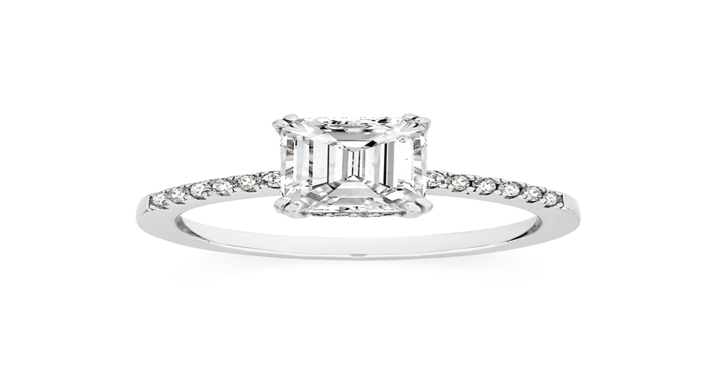 Silver Emerald Cut Cz On Cz Band Ring Size O in White Angus & Coote
