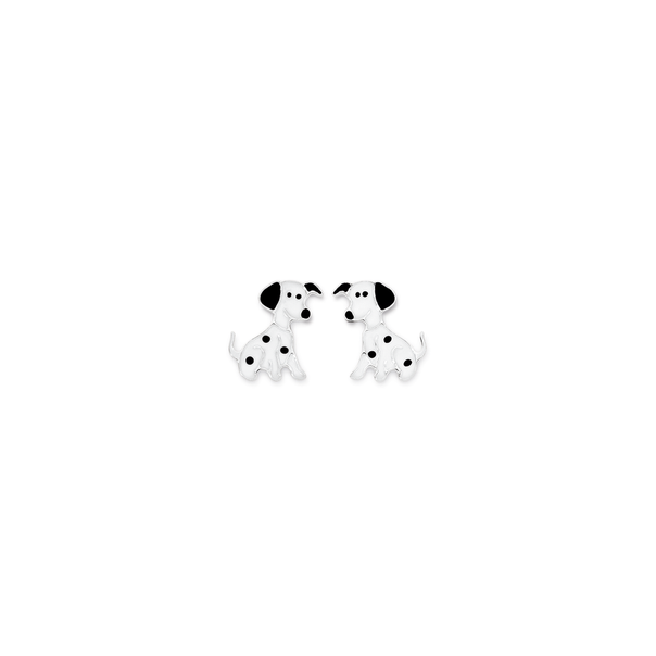 Silver Enamel Dalmatian Dog Earrings