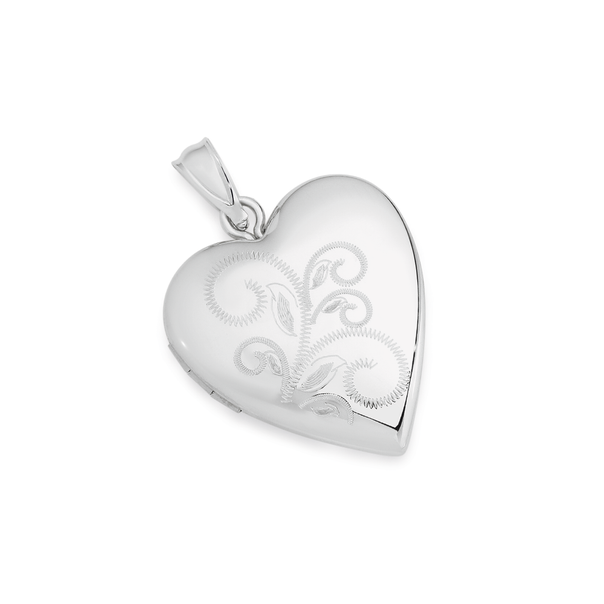 Silver Engraved Scroll Heart Locket