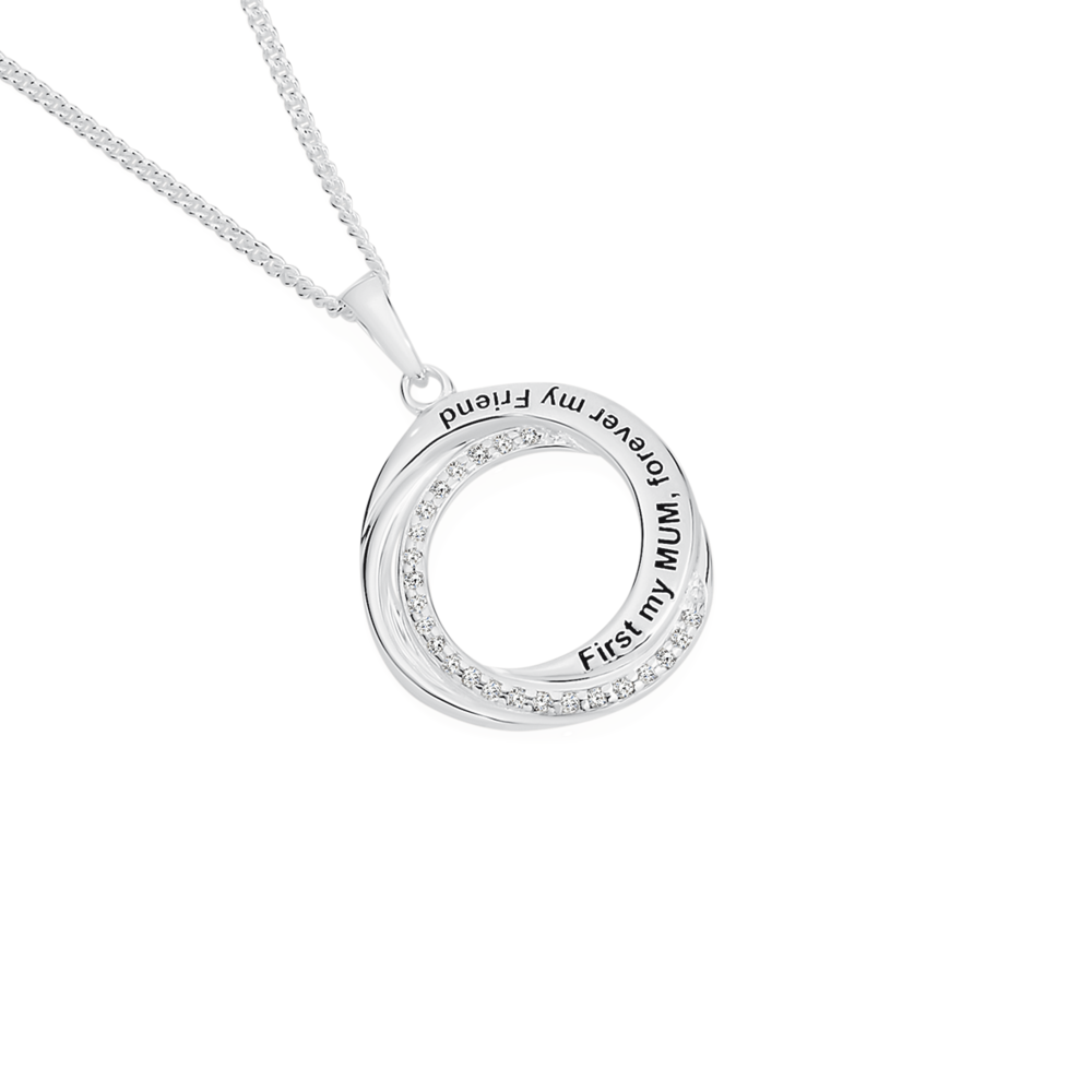 Silver Cubic Zirconia Best Mum Disc Necklace - F33011 | F.Hinds Jewellers