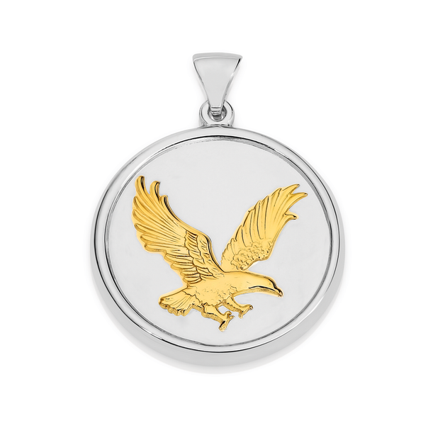 Silver Gold Plate Eagle Round Disc Pendant
