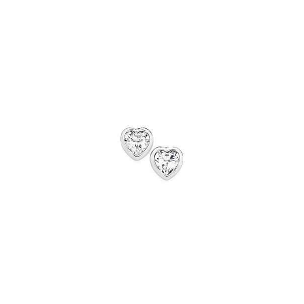 Silver Heart CZ Bezel Stud Earrings