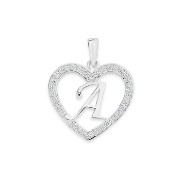 Silver Initial R In Cubic Zirconia Heart Pendant | Angus & Coote