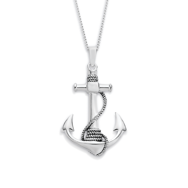 Silver Large Anchor & Rope Pendant