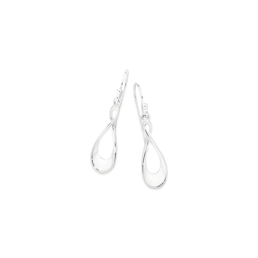 Silver Long Open Concave Loop Hook Earrings Angus Coote