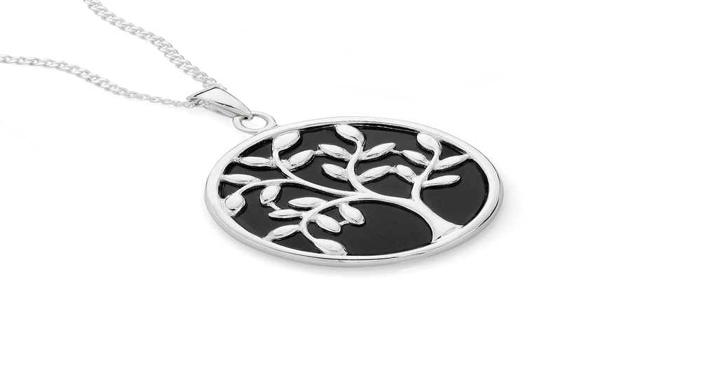 Silver Onyx Tree Of Life Pendant in Black Angus & Coote