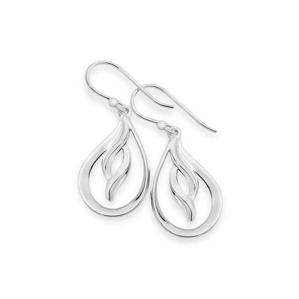 Silver Open Pear Drop With Twisted Centre Earrings