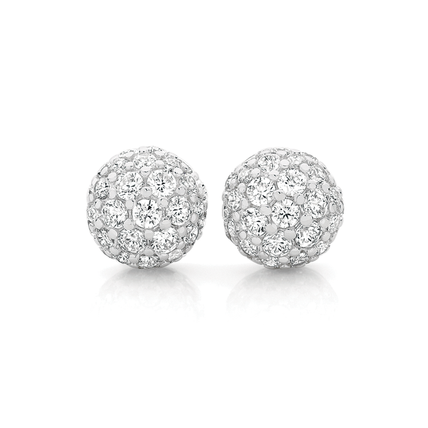 Silver Pave CZ Half Dome Stud Earrings