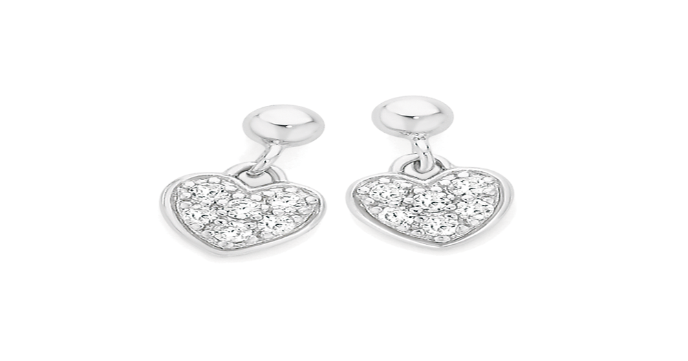 Silver Pave Cz Heart Drop Earrings Angus & Coote