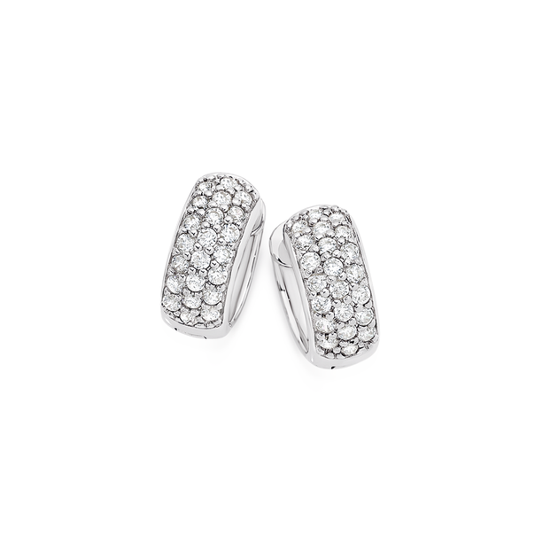 Silver Pave CZ Huggie Earrings