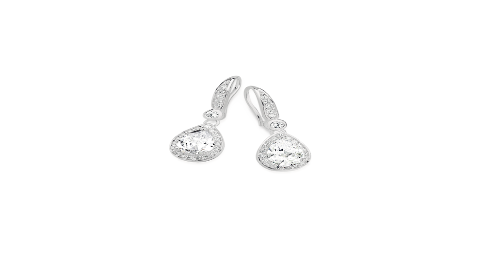 Silver Pear Cz Cluster Hook Drop Earrings in White Angus & Coote