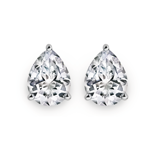 Silver Pear CZ Solitaire Stud Earrings