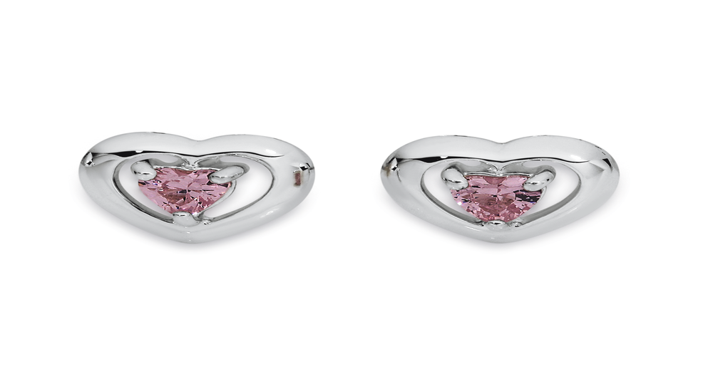 Silver Pink Cz Heart Stud Earrings in Pink Angus & Coote