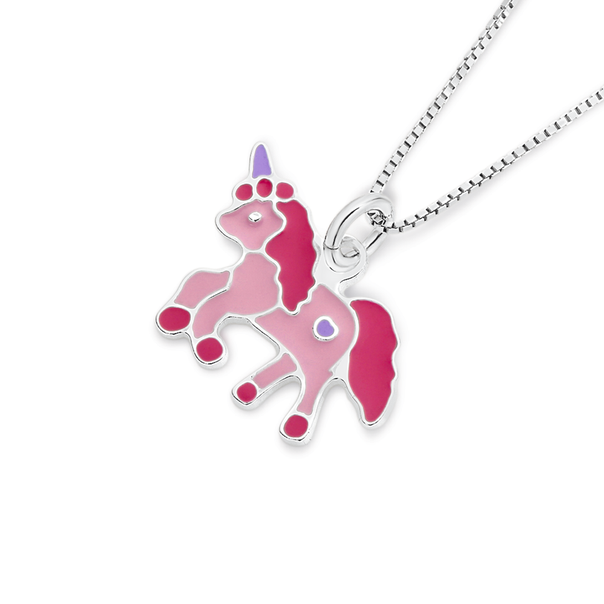 Silver Pink Enamel Unicorn Pendant