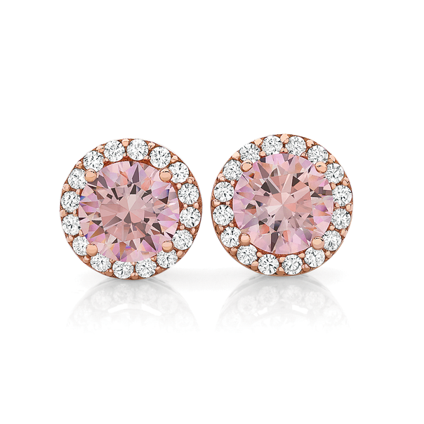 Silver & Rose Gold Plate Blush Pink CZ Cluster Set Earrings