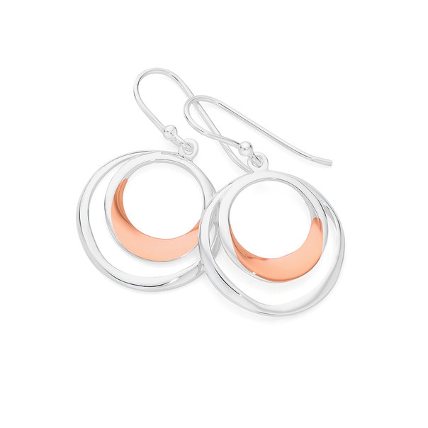 Silver & Rose Gold Plate Double Circle Earrings