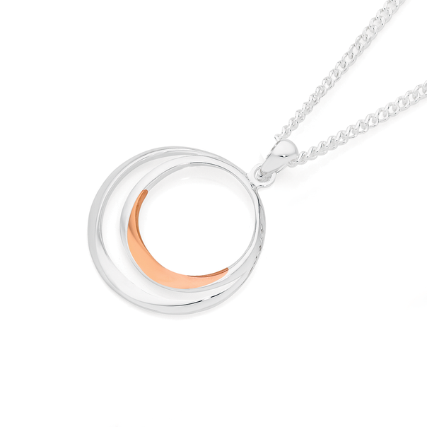 Silver & Rose Gold Plate Double Circle Pendant