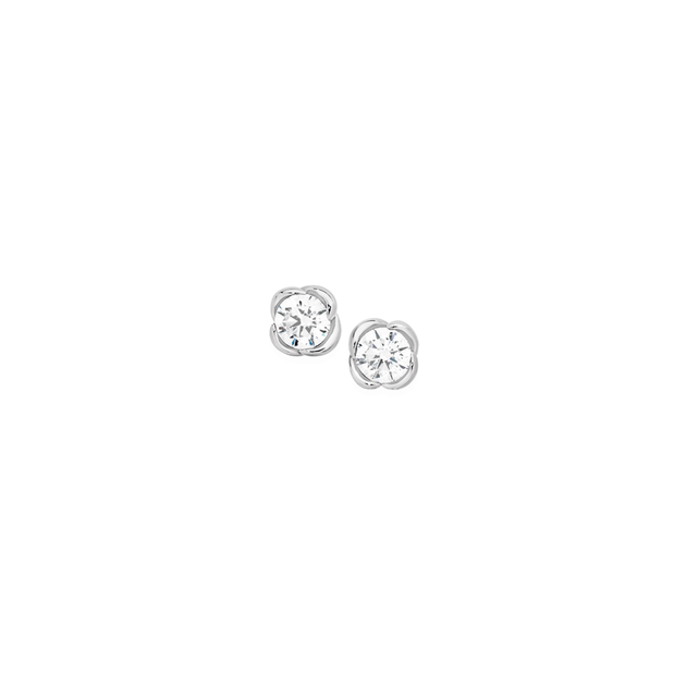 Silver Round Cz Scallop Border Stud Earrings in White | Angus & Coote