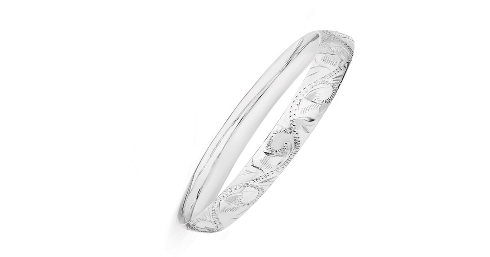 Silver Solid 6x60mm Hand Engraved Bangle Angus & Coote