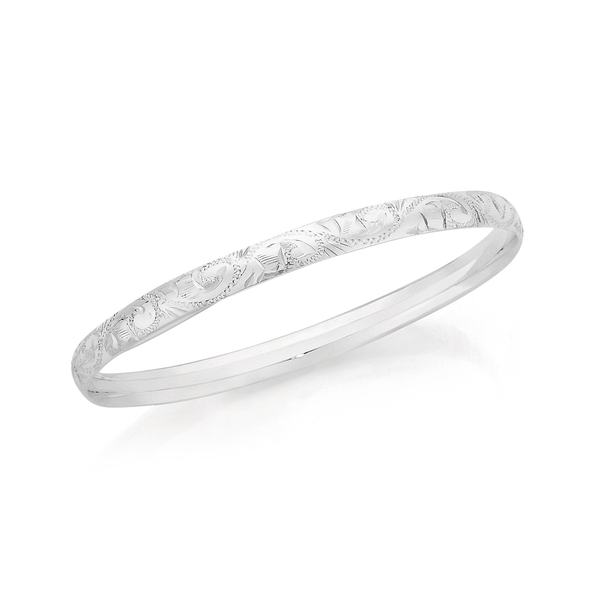 Silver Solid 6X65mm Hand Engraved Bangle