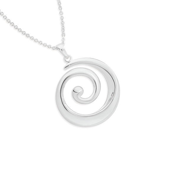 Silver Solid Round Swirl Pendant On 70cm Chain