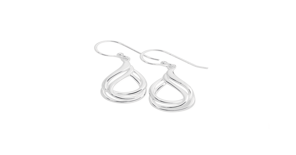 Silver Three Entwined Wave Loop Drop Earrings Angus & Coote