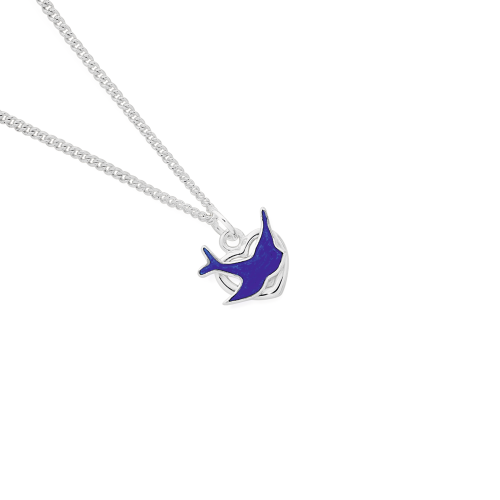 Sterling Silver Childs Bluebird Heart Pendant in Blue Angus Coote